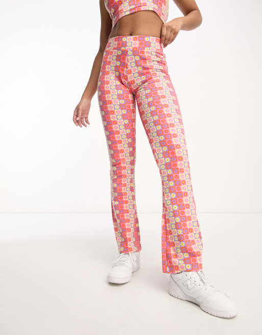 Fila flared pants in flower check pattern