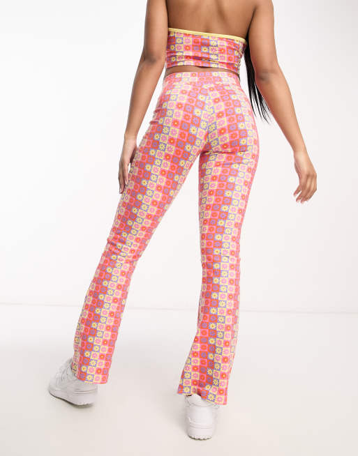 Fila flared pants in flower check pattern