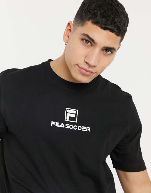 Fila football chest logo T shirt in black Exclusive to ASOS