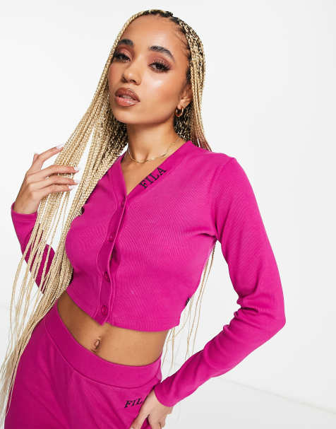 Fila – Gerippte Strickjacke in Rosa mit Logo, Kombiteil - view 1