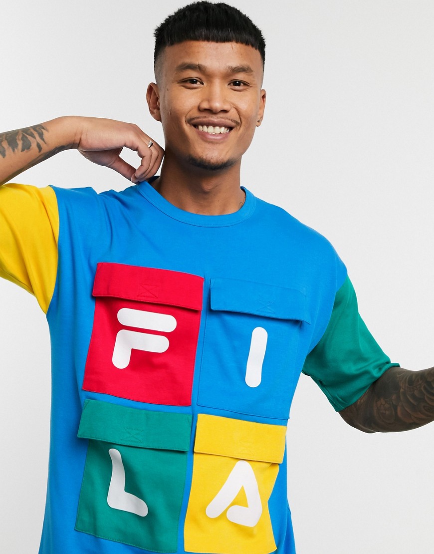 Fila - Hakon T-shirt met zakje en kleurvlakken in blauw