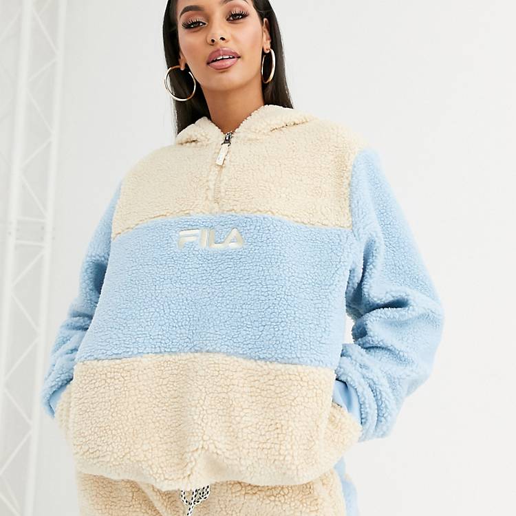 Fila half zip hoodie in pastel color block teddy fleece two-piece