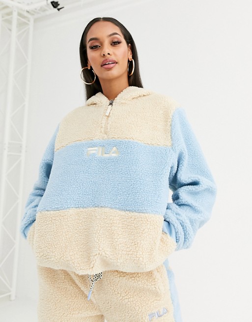 Fila half zip hoodie in pastel colour block teddy fleece co-ord
