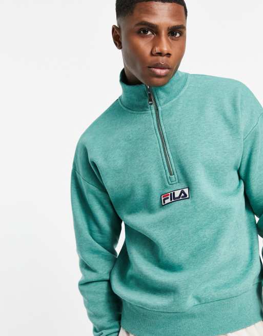 Fila half zip sweat with logo in green ASOS