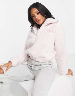 Fila Half Zip Teddy Fleece With Branding In Pink-gray