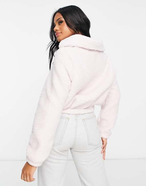 beu Cursus Cerebrum Fila half zip teddy fleece with branding in pink | ASOS