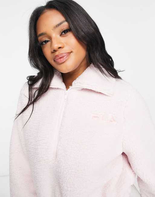 Fila half zip teddy fleece with branding in pink ASOS