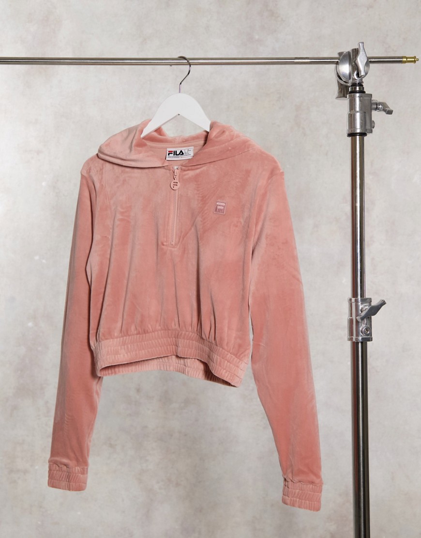 Fila half-zip velour hoodie in pink