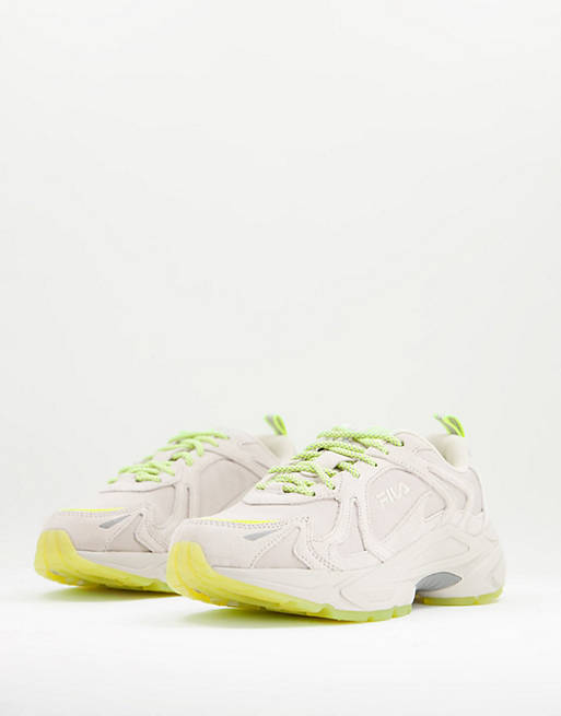 Fila Heroics trainers in off white and neon yellow