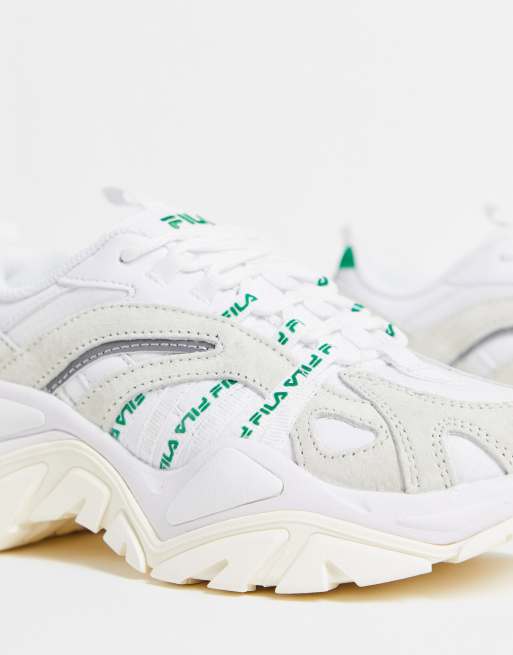 Green and white store fila shoes