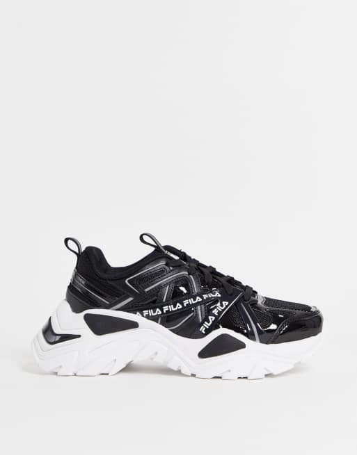 Fila trainers black and hot sale white