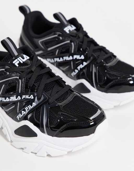 Black and shop white fila trainers