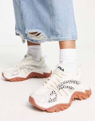 Fila Interation trainers in cream and leopard print with gum sole