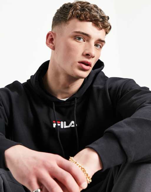 Fila – Jamal – Kapuzenpullover mit Logostickerei in Schwarz