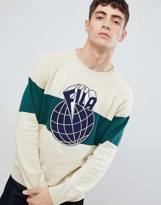 Fila knitted sweatshirt with large globe panel logo in stone