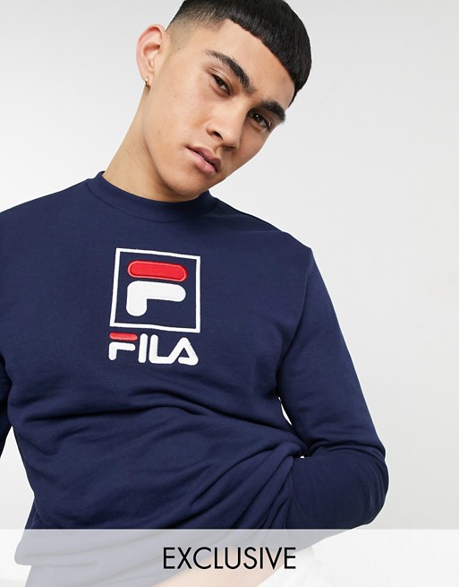 Fila large box logo sweatshirt in navy exclusive to ASOS