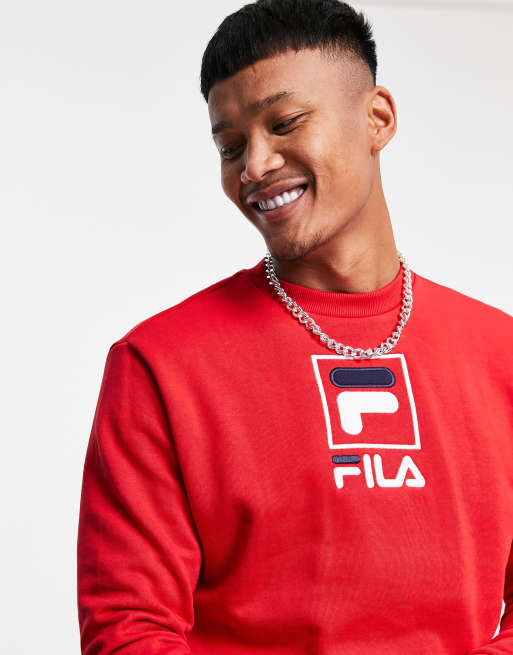 Fila large box logo sweatshirt in red exclusive to ASOS