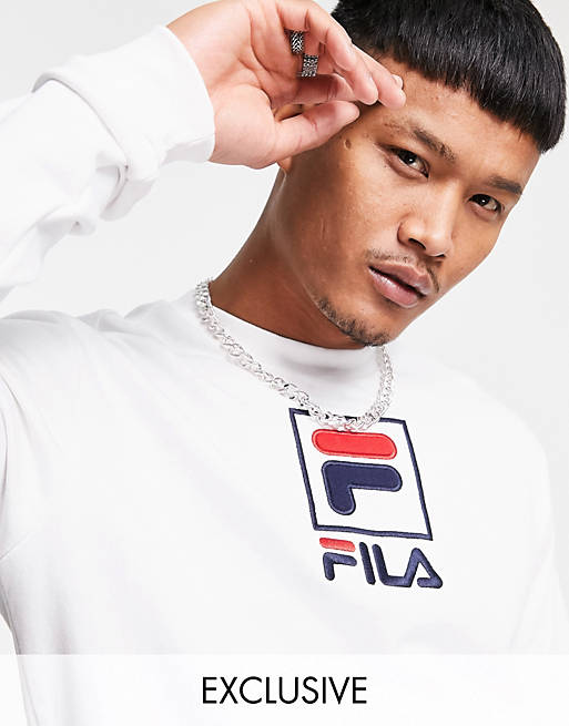 Fila large box logo sweatshirt in white exclusive to ASOS