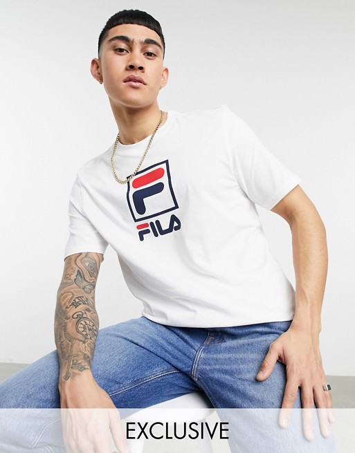 Fila large box logo t-shirt in white exclusive to ASOS