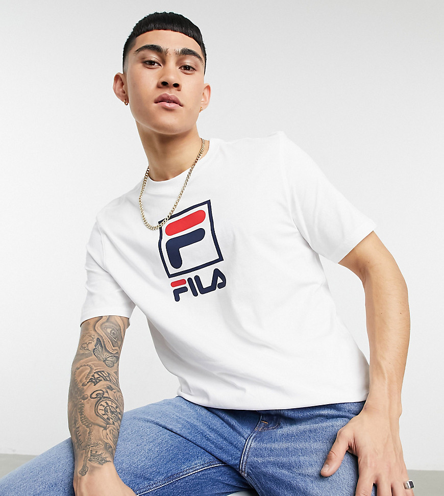 Fila large box logo t-shirt in white exclusive to ASOS