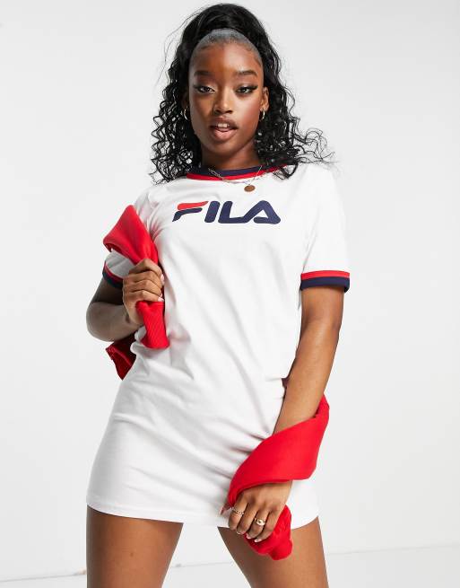 Fila large chest logo t-shirt dress in white exclusive to ASOS