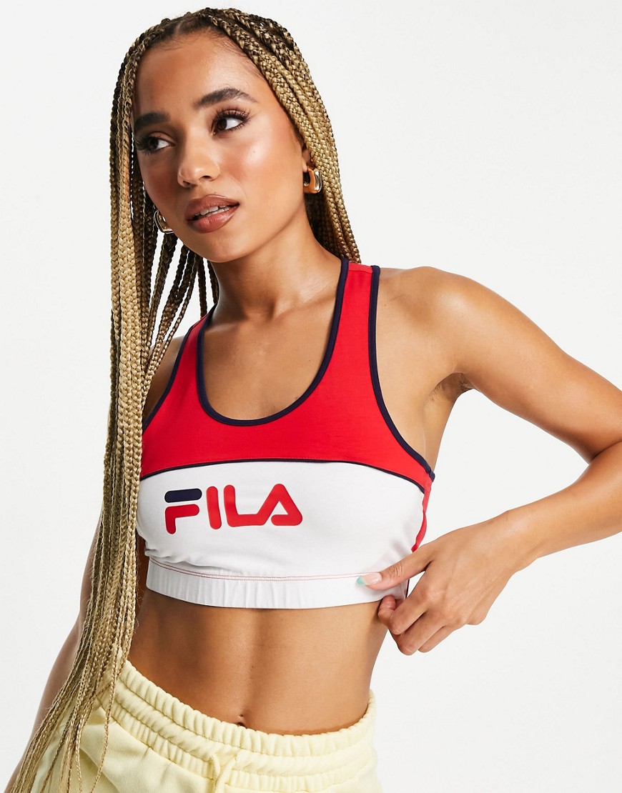 Fila large logo bralet in red and white