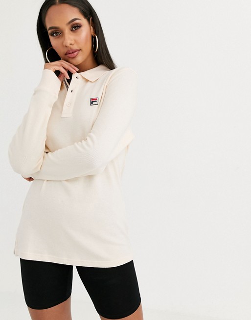 Fila long sleeve polo top with chest logo in waffle