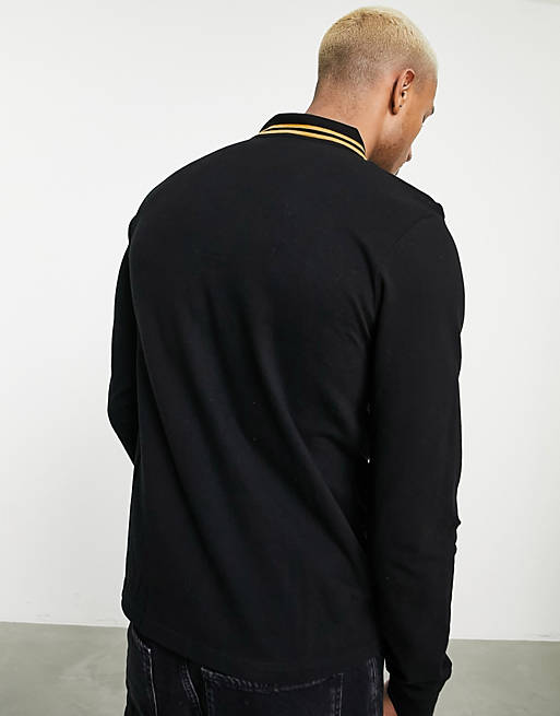 Men Fila long sleeve polo with logo in black 