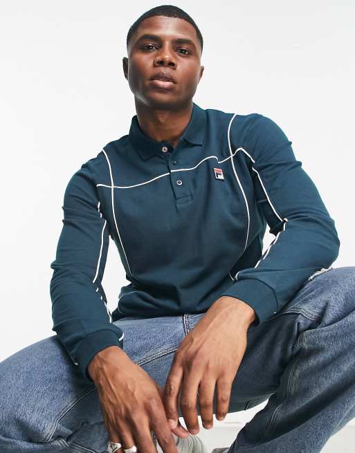 Fila long sleeve polo with piping in green ASOS