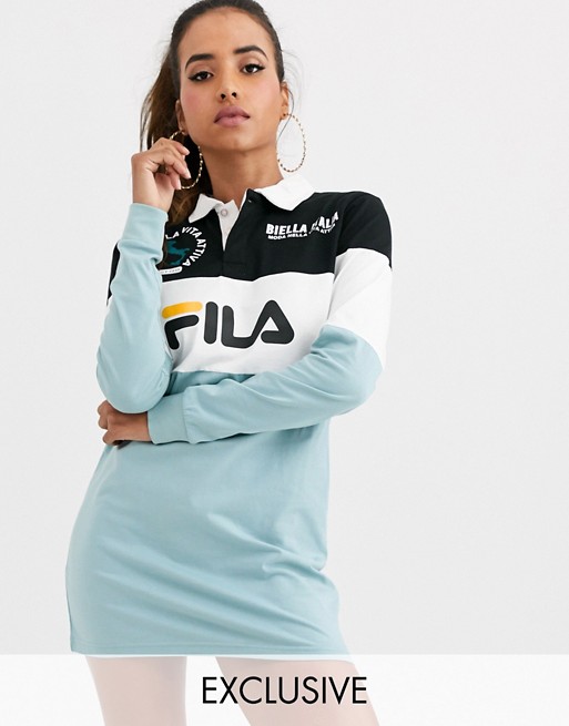 Fila long sleeve rugby shirt dress in colour block