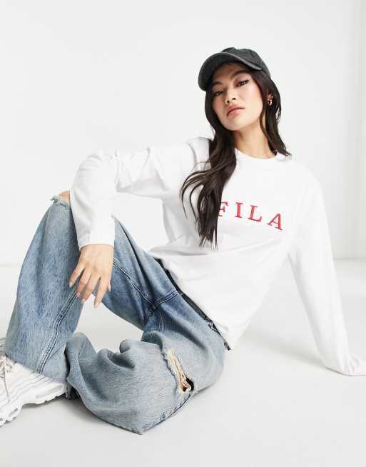 White long clearance sleeve fila top