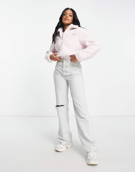 Fila - Lyserød fleece med kort lynlås og branding i imiteret lammeskind, 4 af 4