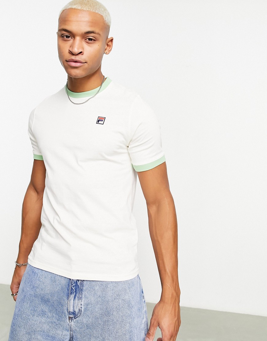 Fila Marconi t-shirt with small box logo in cream with green tipping-White