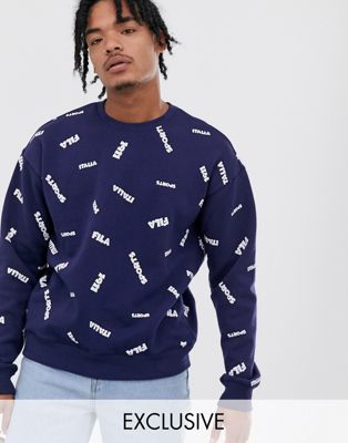 Fila - Method - Sweater met print in marineblauw, exclusief bij ASOS