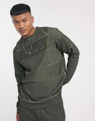 Fila neptune striped reverse loopback raglan sweatshirt in khaki-green