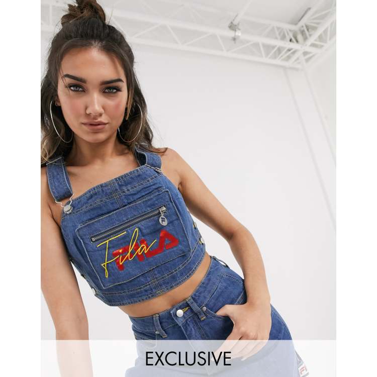 Fila overall crop top in denim