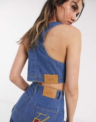 cropped denim overall top