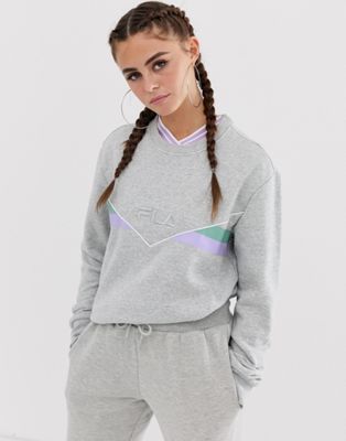 Fila - Oversized sweatshirt met logo aan de voorkant en neon randje, combi-set-Grijs