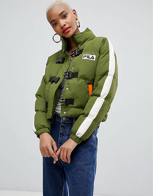 Fila padded jacket with buckle fastening and chest logo | ASOS