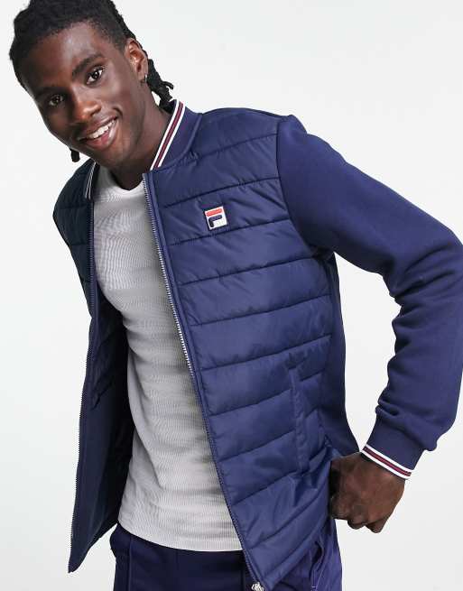 Fila padded jacket with jersey sleeves in navy ASOS