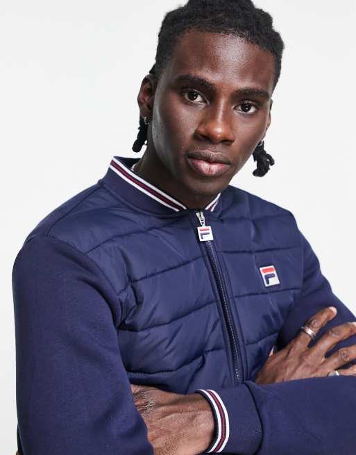 Fila padded jacket with jersey sleeves in navy