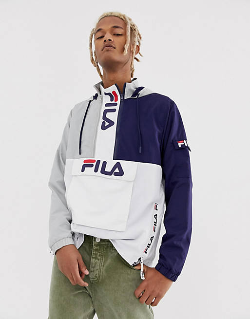 Fila Parallax colour block overhead with branded zips in grey | ASOS
