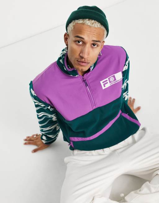 Fila - Pile verde color block con zip corta
