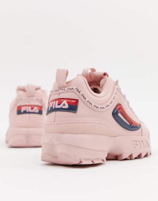 anker tilskuer Borgerskab Fila Pink Taped Logo Disruptor 2 Premium Trainers | ASOS