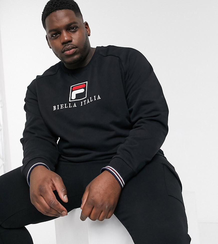 Fila Plus Fella Essential raglan logo sweatshirt in black exclusive at ASOS