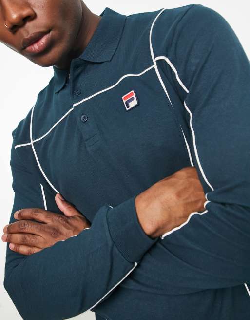 Fila Polo manches longues avec logo et liser Vert ASOS