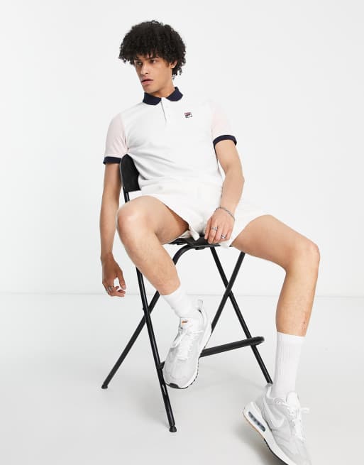 Fila – Polohemd in Ecru mit Blockfarbendesign und Logo, 4 von 4
