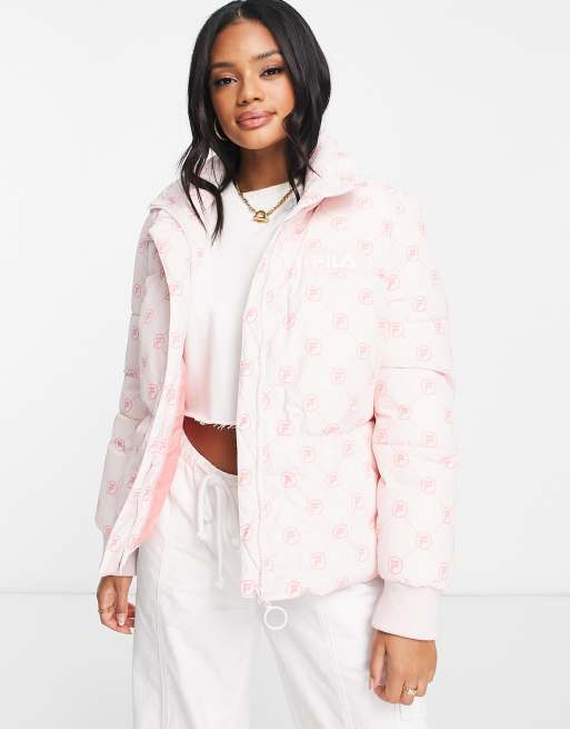 Fila printed puffer jacket with logo in pink ASOS