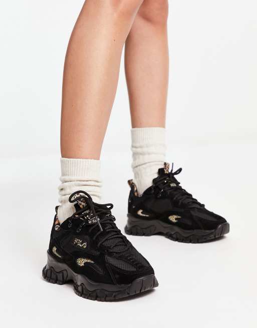 lawaai verwennen Ciro Fila Ray Tracer sneakers in black and leopard print | ASOS