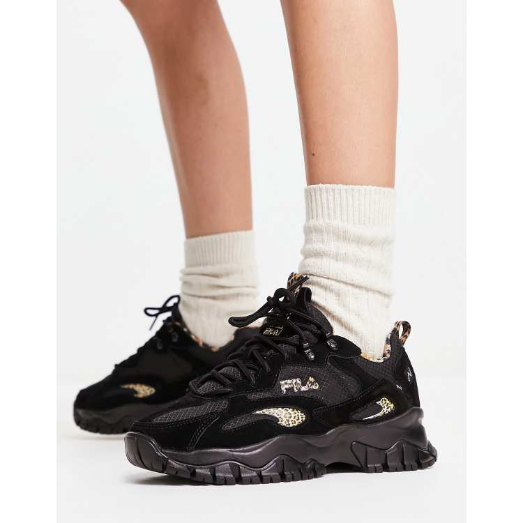 Fila Ray Tracer trainers in black and leopard print ASOS